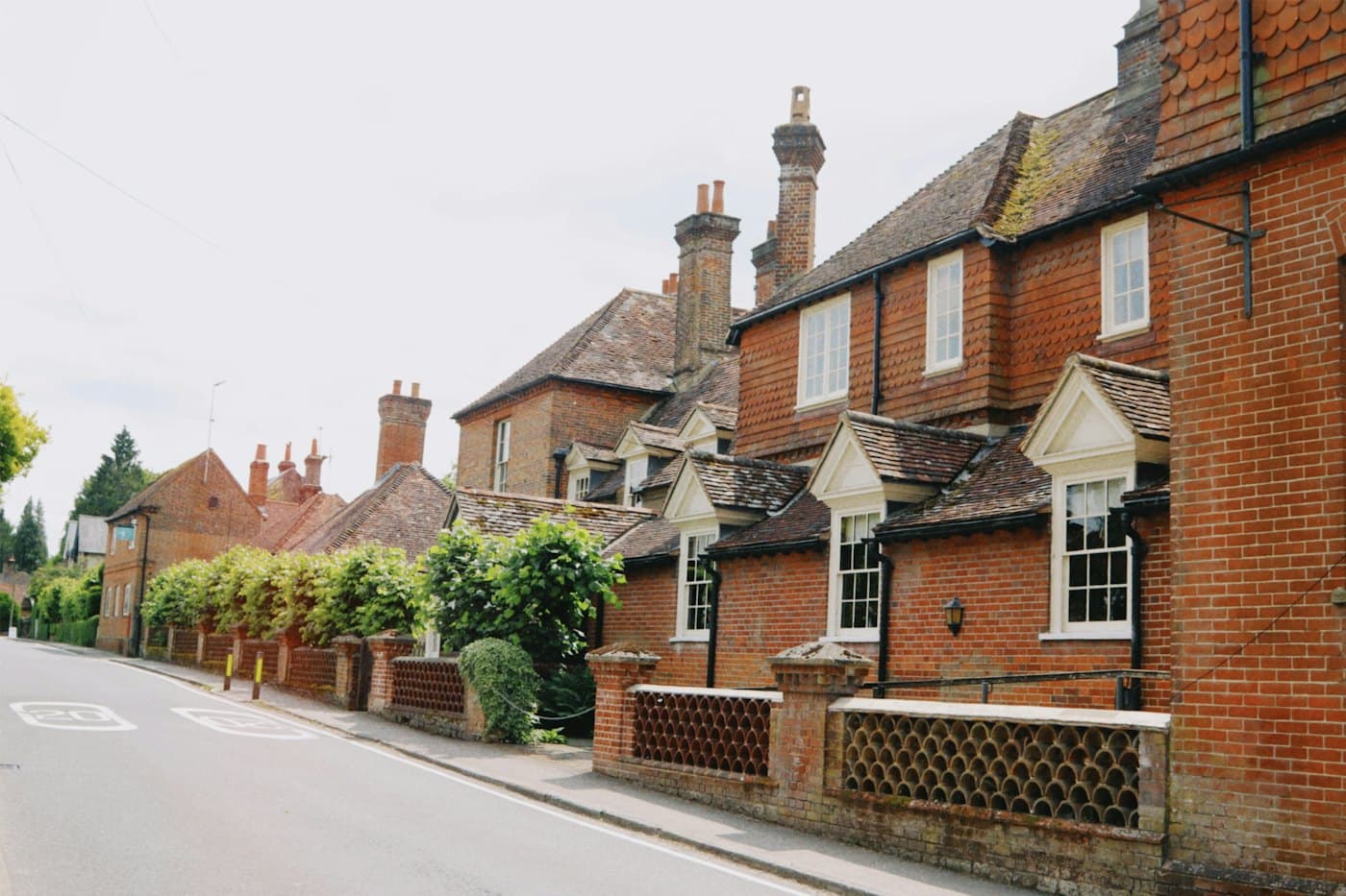 Terraced houses along a quiet English village street